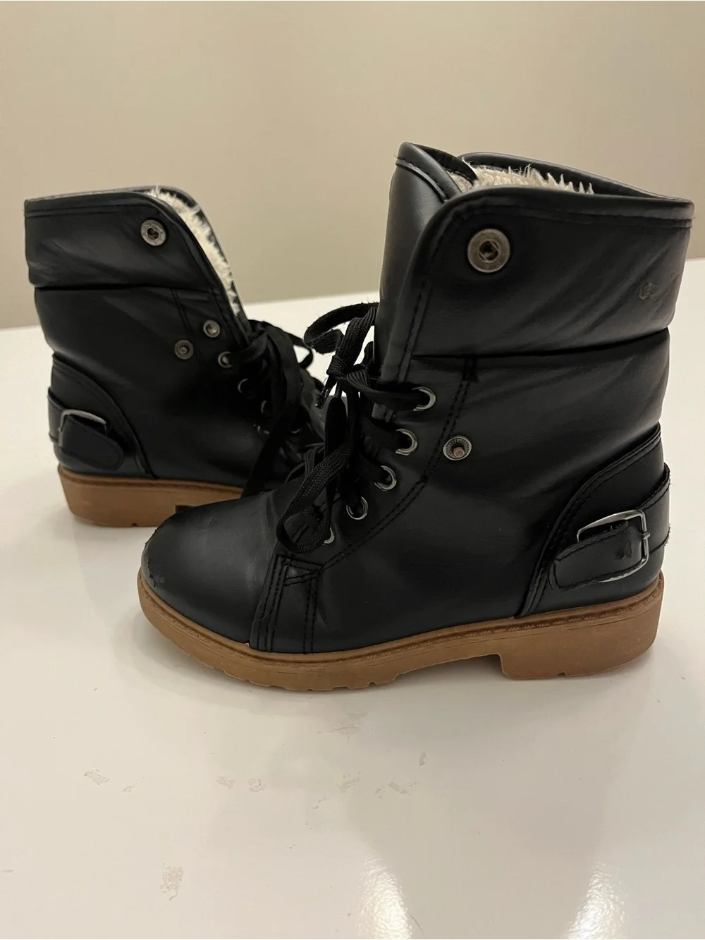 Olivia Miller Black Lace-Up Kids Boots with Tan Sole Size 1